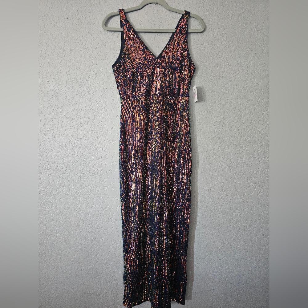 RM Richards Night Way Women Multicolor Sequins V-Neck  Maxi Dress Size 6P New